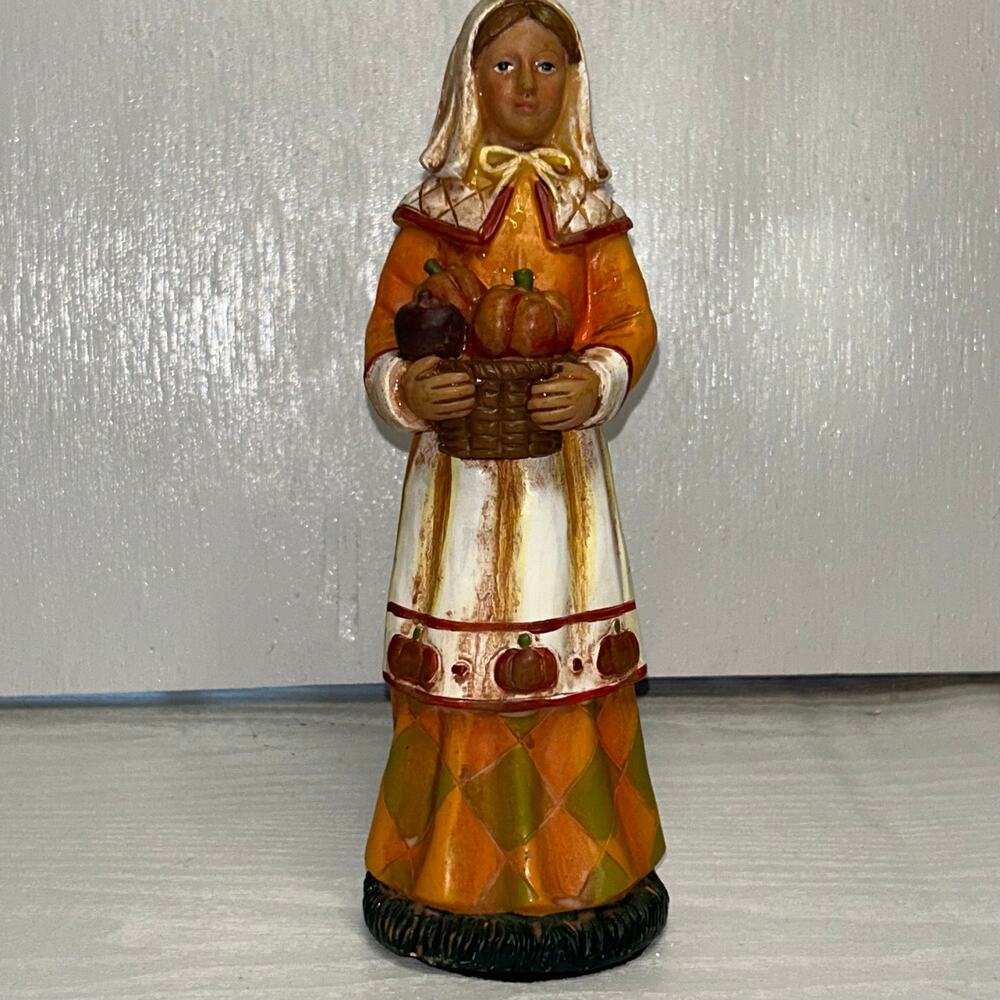 Harvest Woman Resin Figurine Autumn Fall Basket Fruit Decor